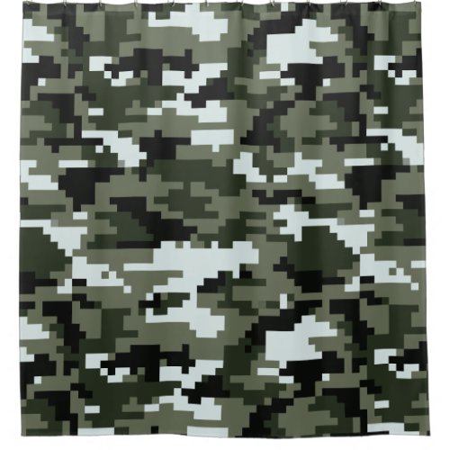 8 Bit Pixel Digital Urban Camouflage  Camo Shower Curtain