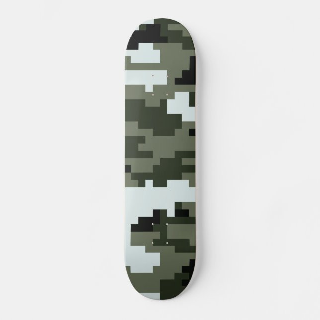 8 Bit Pixel Digital Urban Camouflage / Camo Skateboard Deck (Front)