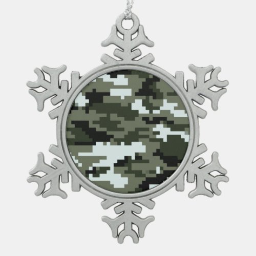 8 Bit Pixel Digital Urban Camouflage  Camo Snowflake Pewter Christmas Ornament