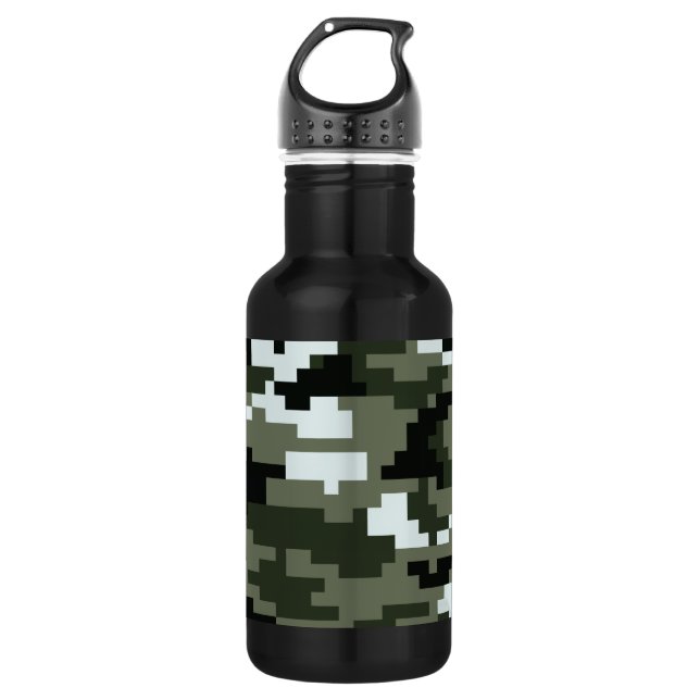 8 Bit Pixel Digital Urban Camouflage / Camo Water Bottle (Front)
