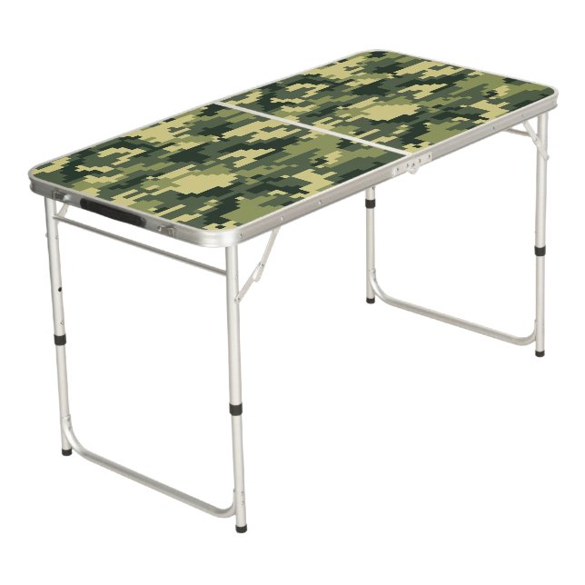 8 Bit Pixel Digital Woodland Camouflage / Camo Beer Pong Table (Angled)