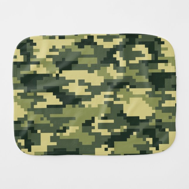 8 Bit Pixel Digital Woodland Camouflage / Camo Burp Cloth (Front Horizontal)