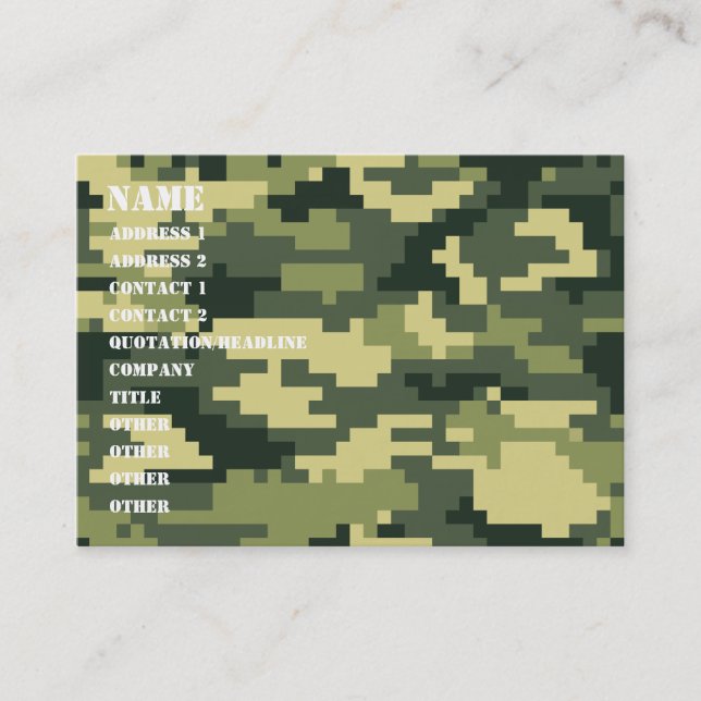 8 Bit Pixel Digital Woodland Camouflage / Camo Business Card (Front)