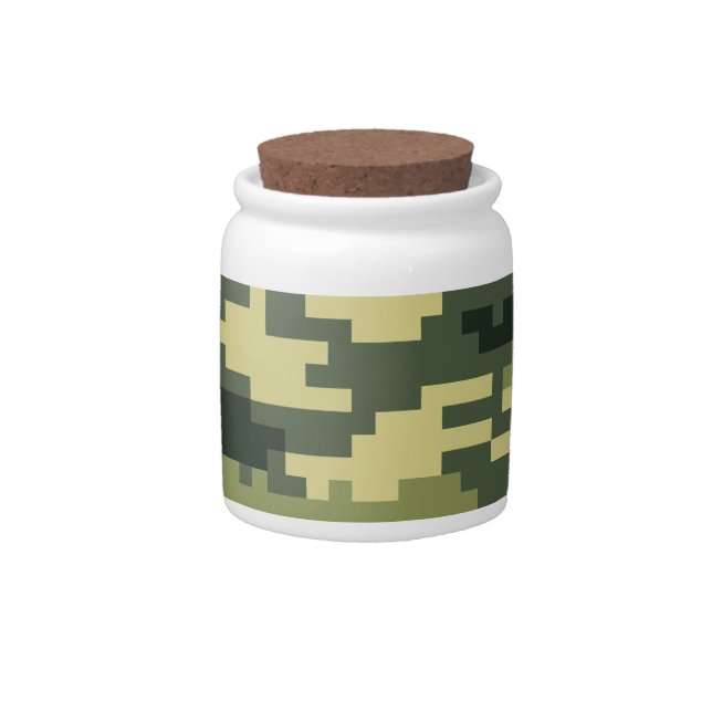 8 Bit Pixel Digital Woodland Camouflage / Camo Candy Jar (Front)