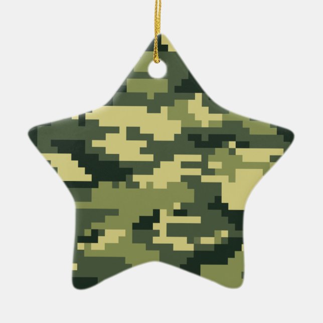 8 Bit Pixel Digital Woodland Camouflage / Camo Ceramic Ornament (Front)