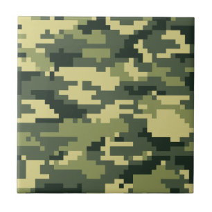 8 Bit Pixel Digital Woodland Camouflage / Camo Ceramic Tile