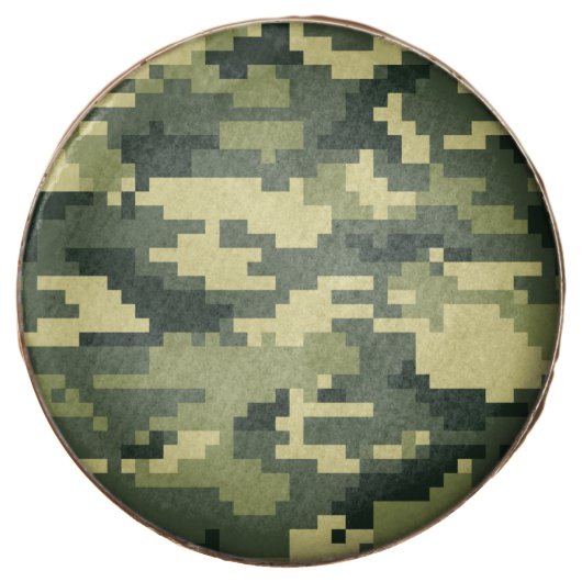 8 Bit Pixel Digital Woodland Camouflage / Camo Chocolate Dipped Oreo (Front)