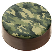 8 Bit Pixel Digital Woodland Camouflage / Camo Chocolate Dipped Oreo (Angled)