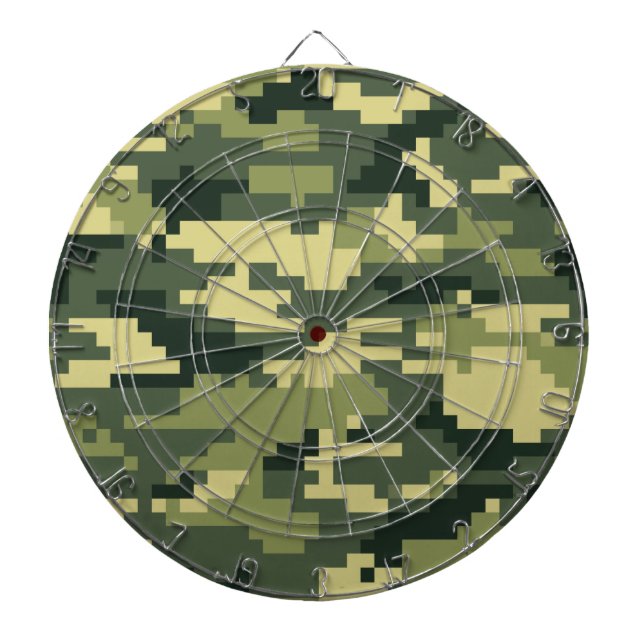 8 Bit Pixel Digital Woodland Camouflage / Camo Dartboard With Darts (Front)