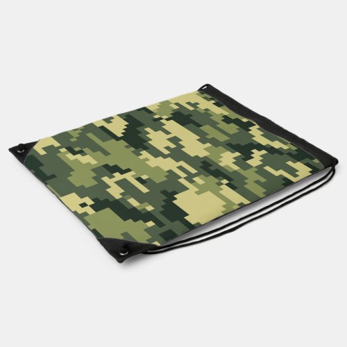 8 Bit Pixel Digital Woodland Camouflage  Camo Drawstring Bag