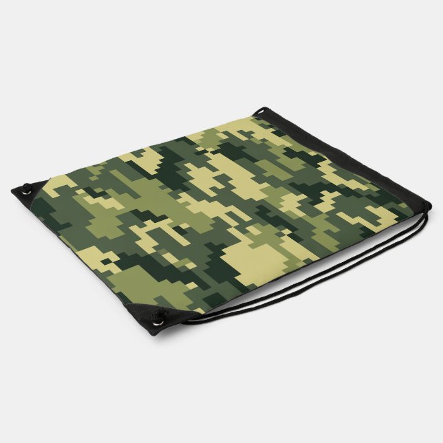 8 Bit Pixel Digital Woodland Camouflage / Camo Drawstring Bag (Side)