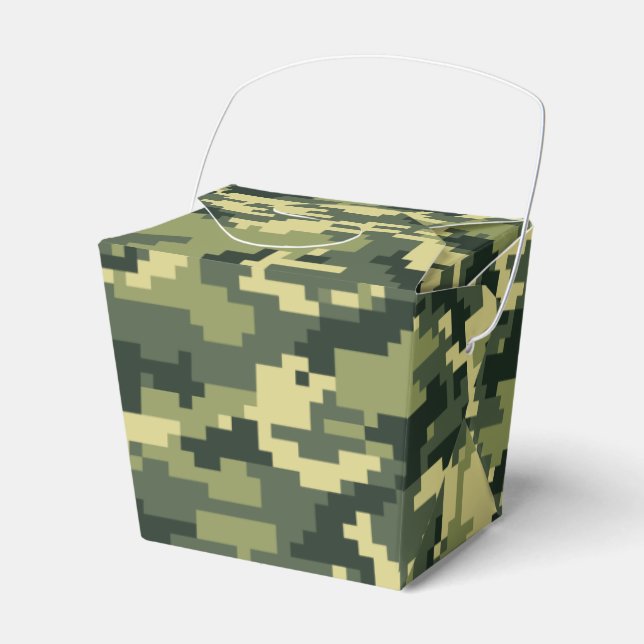 8 Bit Pixel Digital Woodland Camouflage / Camo Favor Boxes (Front Side)