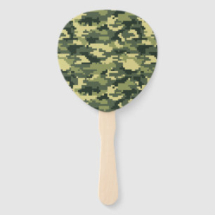 8 Bit Pixel Digital Woodland Camouflage / Camo Hand Fan