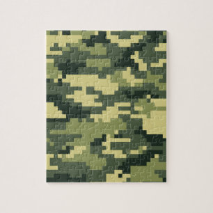 8 Bit Pixel Digital Woodland Camouflage / Camo Jigsaw Puzzle