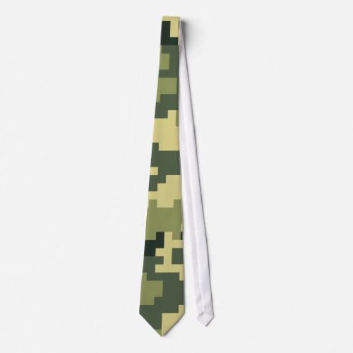 8 Bit Pixel Digital Woodland Camouflage  Camo Neck Tie