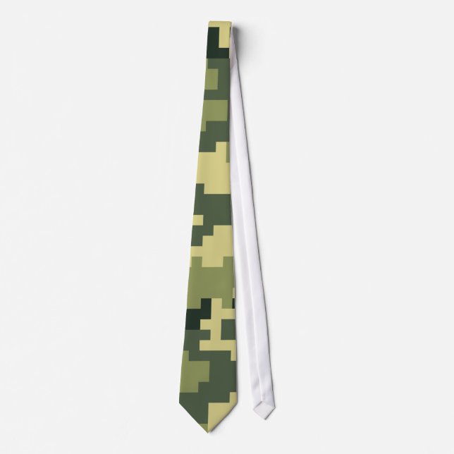 8 Bit Pixel Digital Woodland Camouflage / Camo Neck Tie (Front)