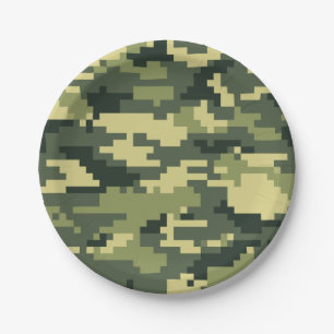 8 Bit Pixel Digital Woodland Camouflage / Camo Paper Plates