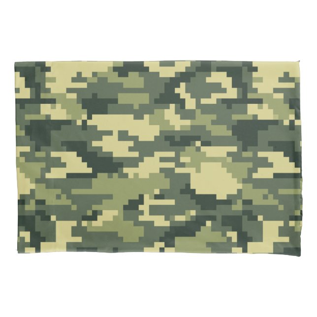 8 Bit Pixel Digital Woodland Camouflage / Camo Pillow Case (Front)
