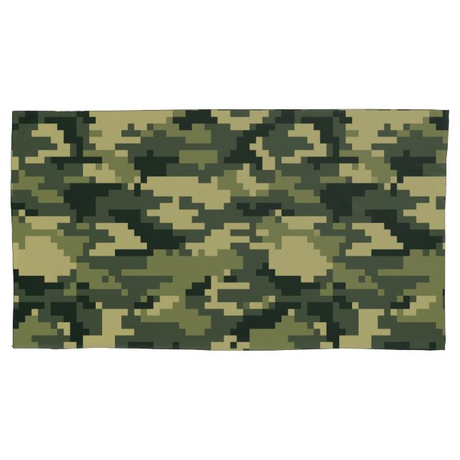 8 Bit Pixel Digital Woodland Camouflage / Camo Pillow Case (Front-Left)