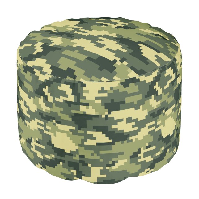 8 Bit Pixel Digital Woodland Camouflage / Camo Pouf (Angled Front)