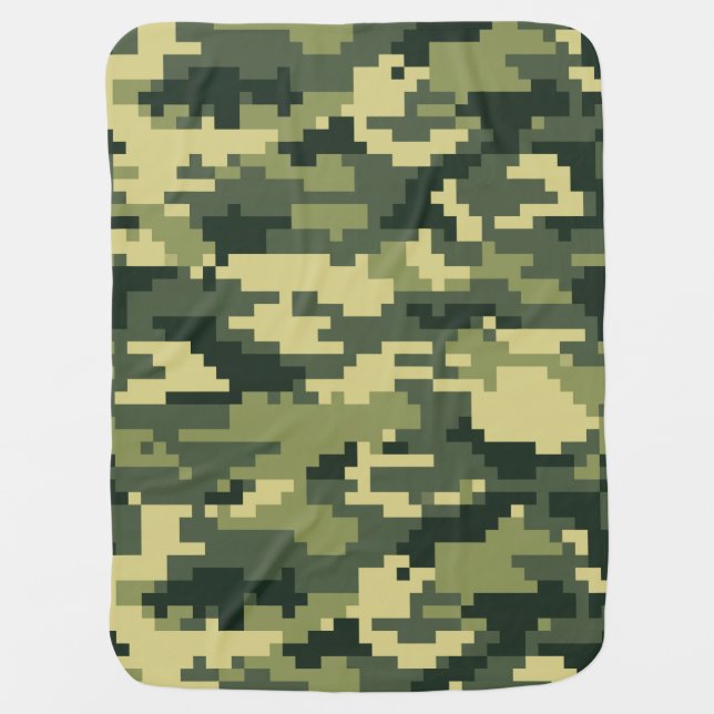 8 Bit Pixel Digital Woodland Camouflage / Camo Receiving Blanket (Front)