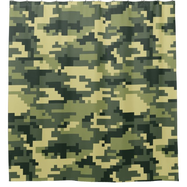 8 Bit Pixel Digital Woodland Camouflage / Camo Shower Curtain (Front)