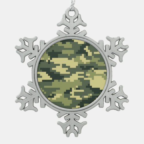 8 Bit Pixel Digital Woodland Camouflage  Camo Snowflake Pewter Christmas Ornament