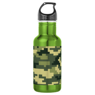 8 Bit Pixel Digital Woodland Camouflage / Camo Stainless Steel Water Bottle