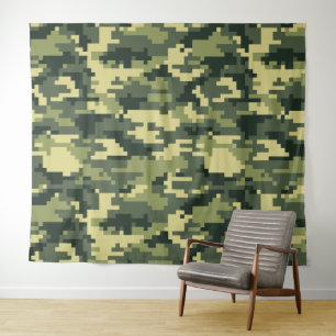 8 Bit Pixel Digital Woodland Camouflage / Camo Tapestry