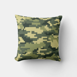 8 Bit Pixel Digital Woodland Camouflage / Camo Throw Pillow