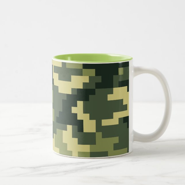 8 Bit Pixel Digital Woodland Camouflage / Camo Two-Tone Coffee Mug (Right)