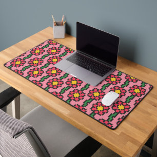 8-Bit Pixel Flower Pattern Desk Mat