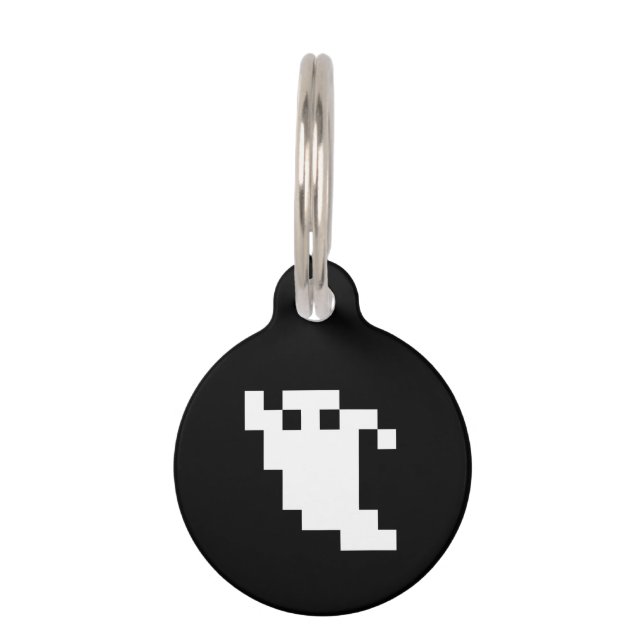8 Bit Pixel Ghost Pet ID Tag (Front)