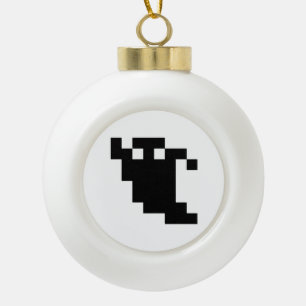8 Bit Pixel Ghost Shadow Ceramic Ball Christmas Ornament