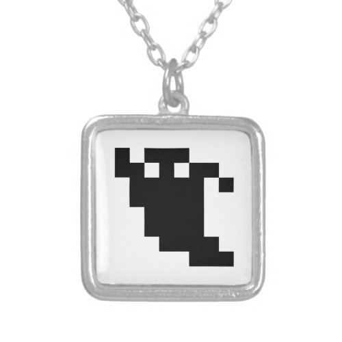 8 Bit Pixel Ghost Shadow Silver Plated Necklace