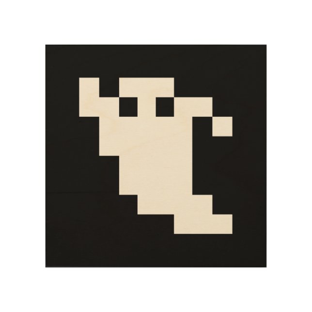 8 Bit Pixel Ghost Wood Wall Art (Front)