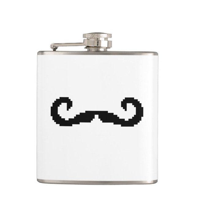 8 Bit Pixel Handlebar Moustache Flask (Front)