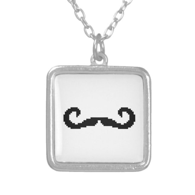 8 Bit Pixel Handlebar Moustache Silver Plated Necklace (Front)