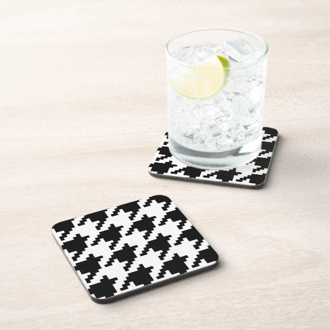 8 Bit Pixel Houndstooth Check Pattern Beverage Coaster (Right Side)