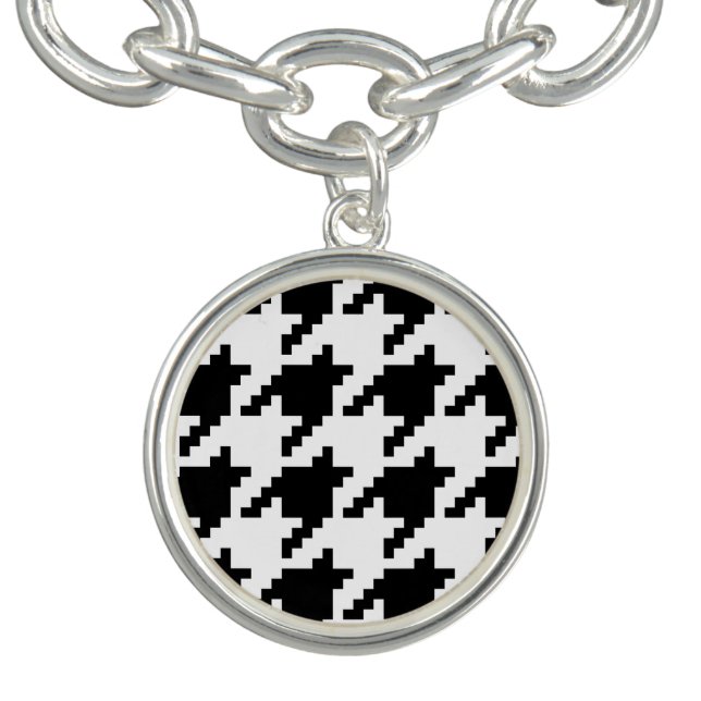 8 Bit Pixel Houndstooth Check Pattern Charm Bracelet (Design)