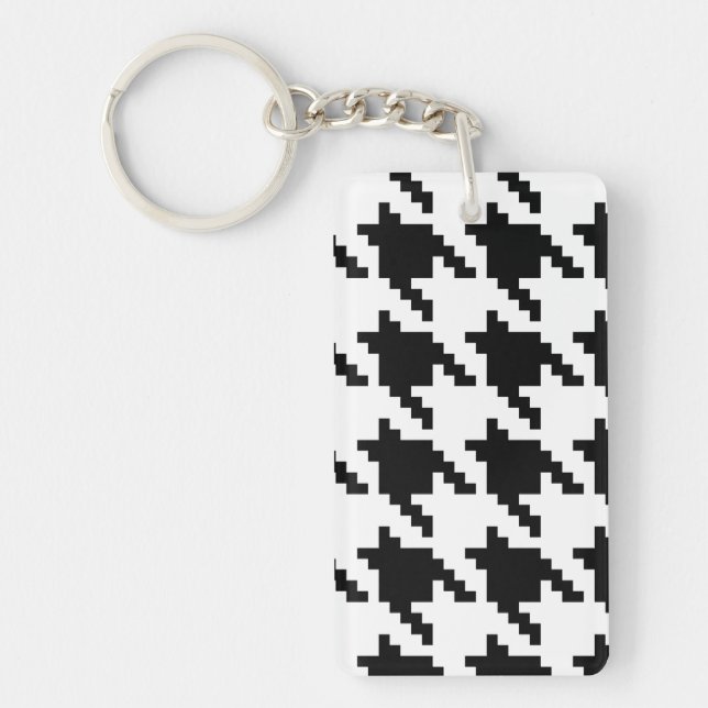 8 Bit Pixel Houndstooth Check Pattern Keychain (Front)