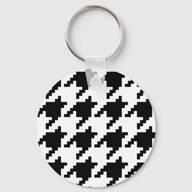 8 Bit Pixel Houndstooth Check Pattern Keychain (Front)