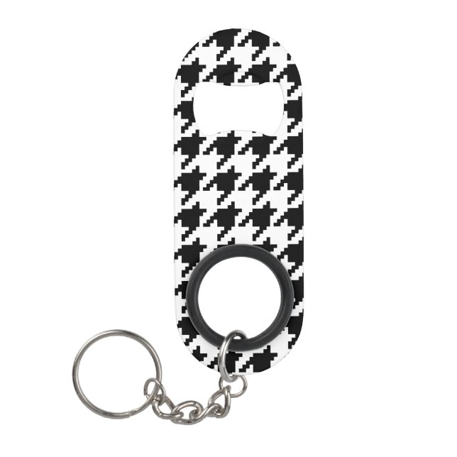 8 Bit Pixel Houndstooth Check Pattern Keychain Bottle Opener (Front)