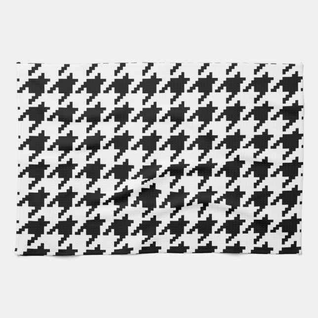 8 Bit Pixel Houndstooth Check Pattern Kitchen Towel (Horizontal)