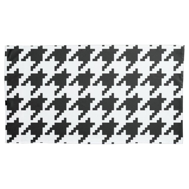 8 Bit Pixel Houndstooth Check Pattern Pillow Case (Front-Left)