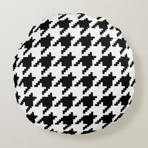8 Bit Pixel Houndstooth Check Pattern Round Pillow