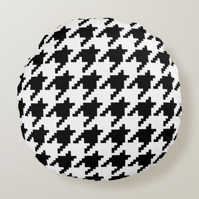 8 Bit Pixel Houndstooth Check Pattern Round Pillow (Front)