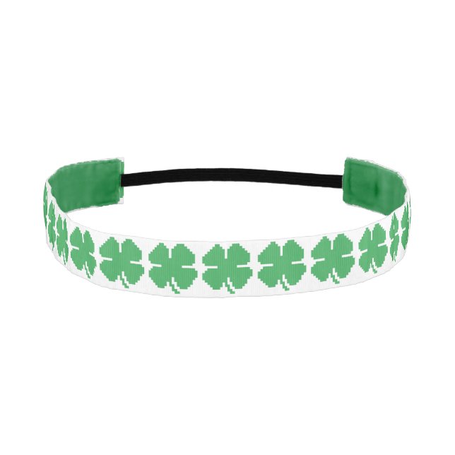 8 Bit Pixel Lucky Four Leaf Clover Athletic Headband (Front)
