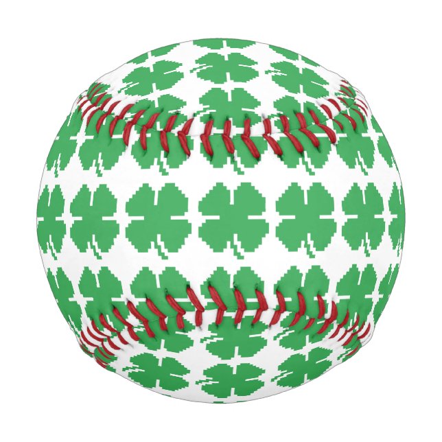 8 Bit Pixel Lucky Four Leaf Clover Baseball (Front)