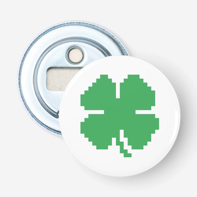 8 Bit Pixel Lucky Four Leaf Clover Bottle Opener (Front)